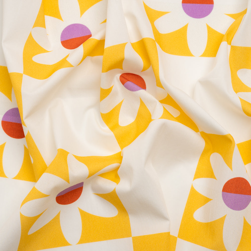 Cotton Poplin Print - Yellow Floral Checkers - Mood Exclusive Game of Growth - Joann Fabrics