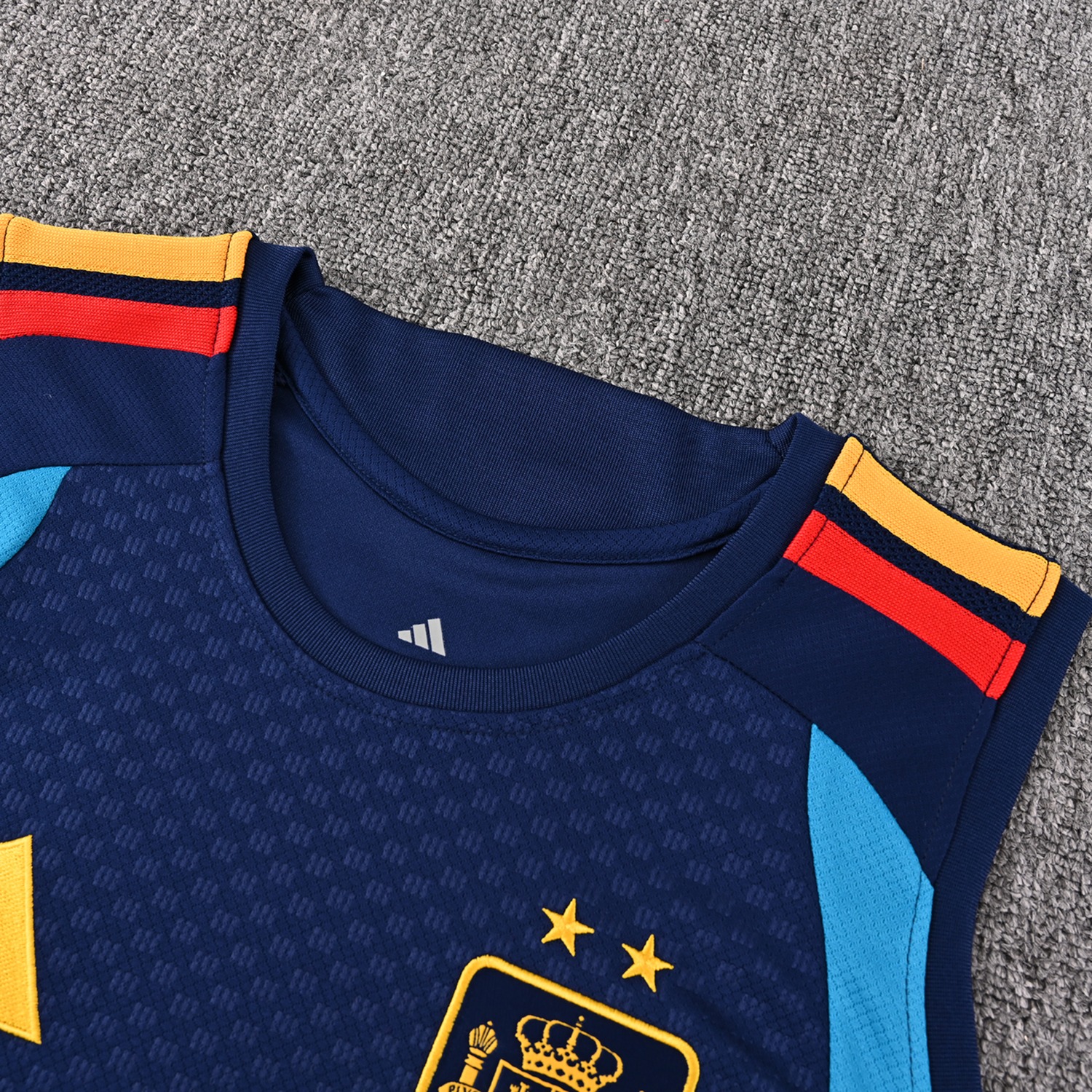 Spain 2026 Two Stars Vest Training Set - Deep Blue Vest and Shorts - UnitedFutballJersey