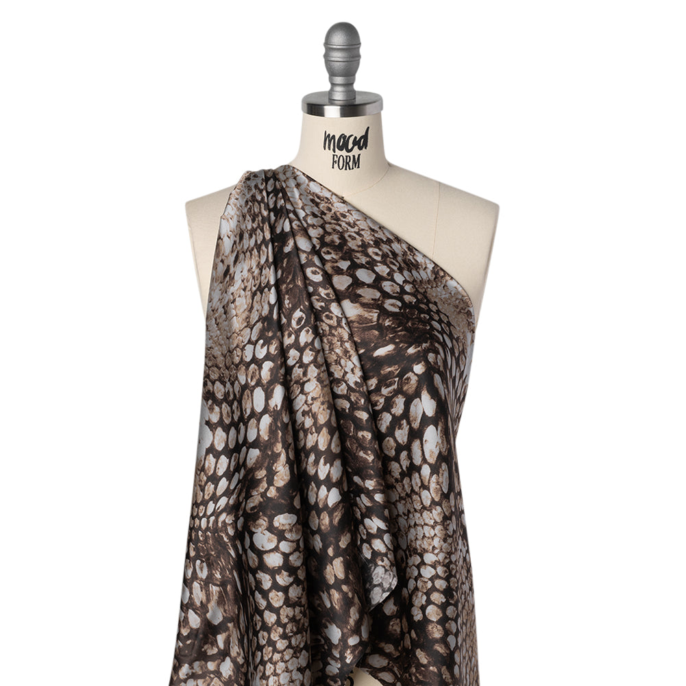 Silk Charmeuse Print 16MM, Made in Italy - Brown and Beige Giant Snakeskin - Joann Fabrics