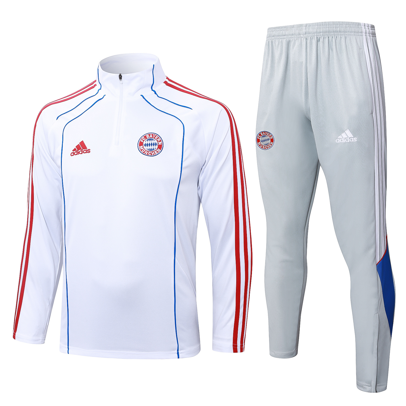 2025/2026 Bayern Munich Half-Pull Training Suit White Retro Style Football Shirt 1:1 Thai Quality Set