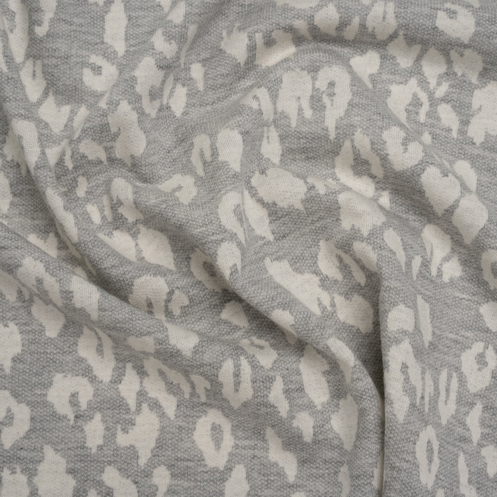 Cotton and Polyester Jacquard Knit French Terry - Heathered Gray and Ivory Leopard Spots - Deadstock - Joann Fabrics