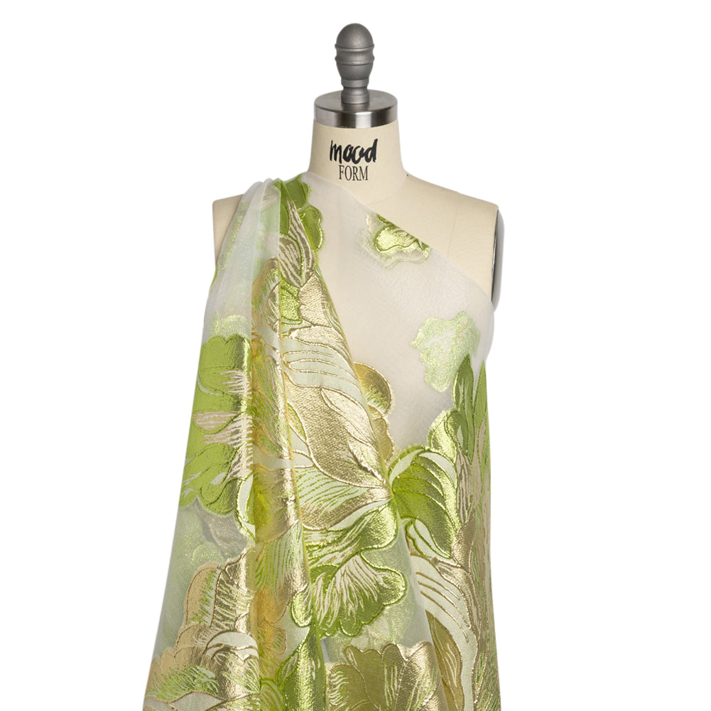 Metallic Gold, Lime and White Floral Luxury Burnout Brocade Panel - Joann Fabrics