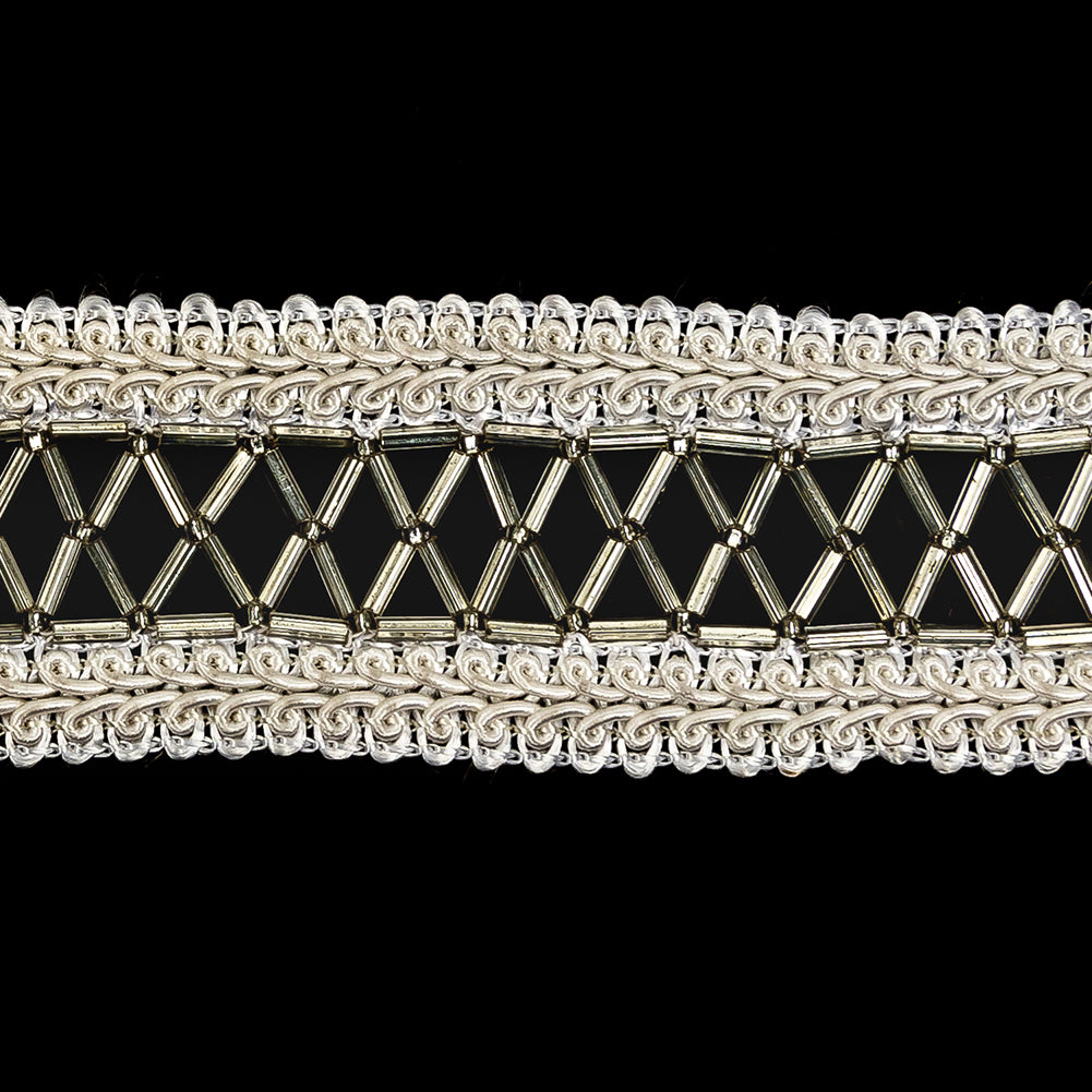 Vintage Off-White Cotton Blend Gimp Braided Trim with Beaded Center - 1.5
