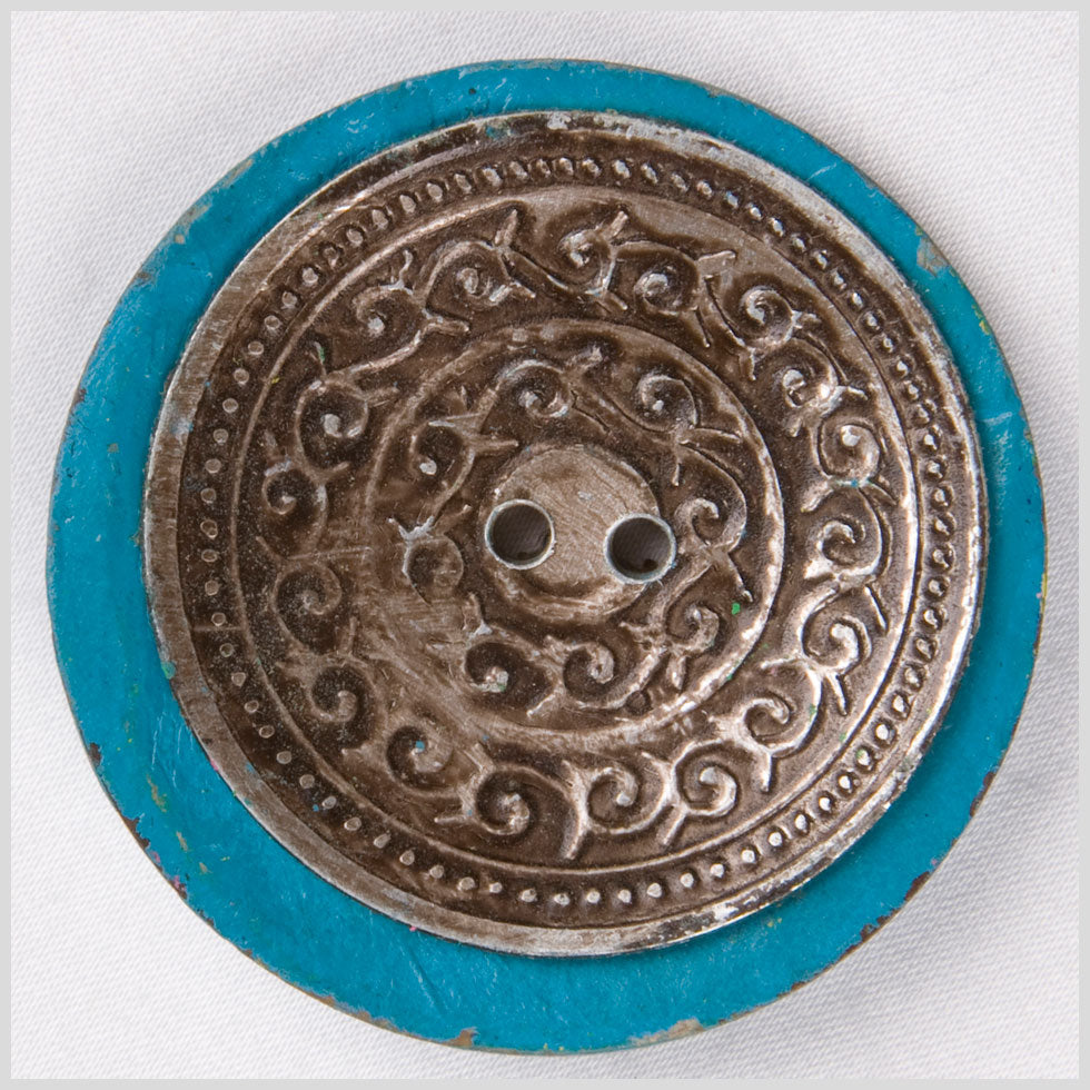 Turquoise and Silver Foiled 2-Hole Coconut Button - 74L/47mm - Joann Fabrics