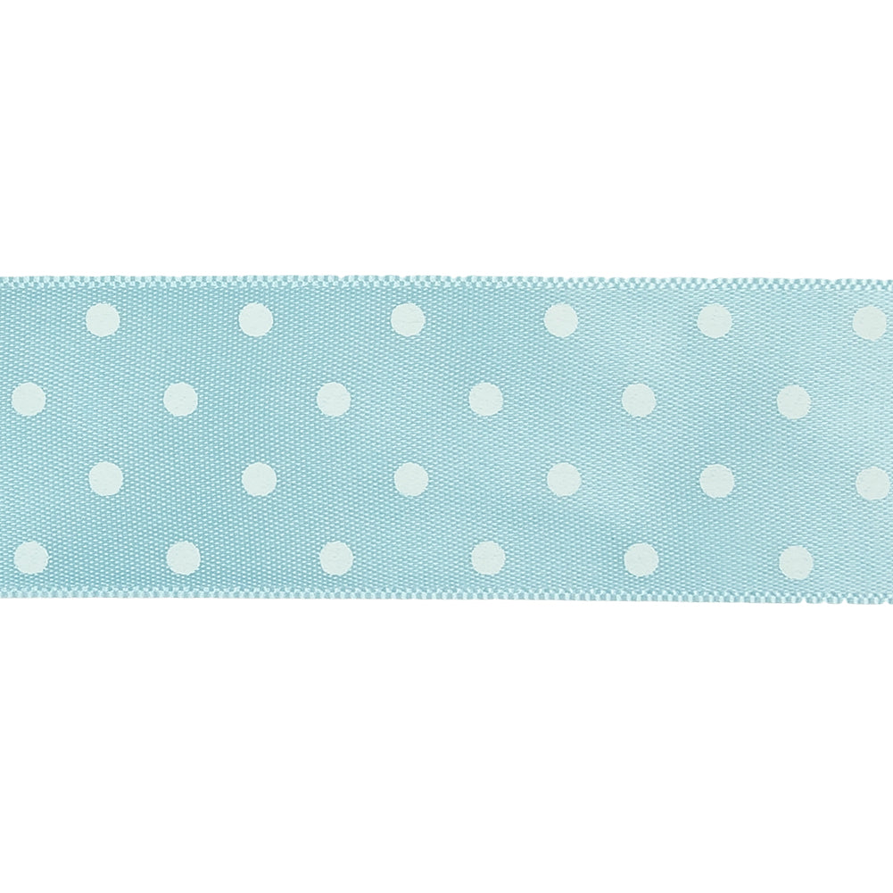 Baby Blue and White Polka Dot Satin Ribbon - 1