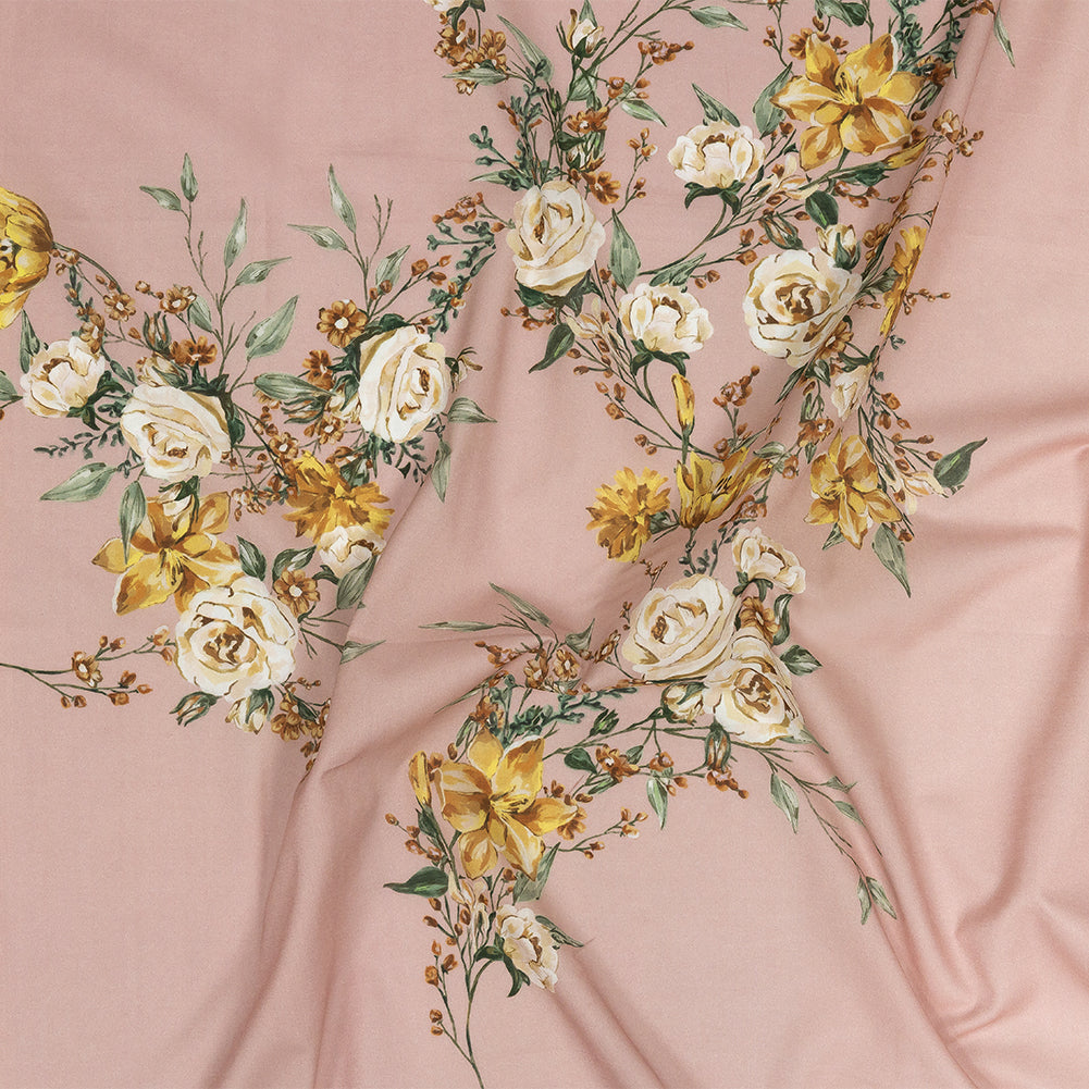Cotton Voile - Pink, Yellow and White Rose Sprays - Bella Verona Print - Mood Exclusive Viso Collection - Joann Fabrics