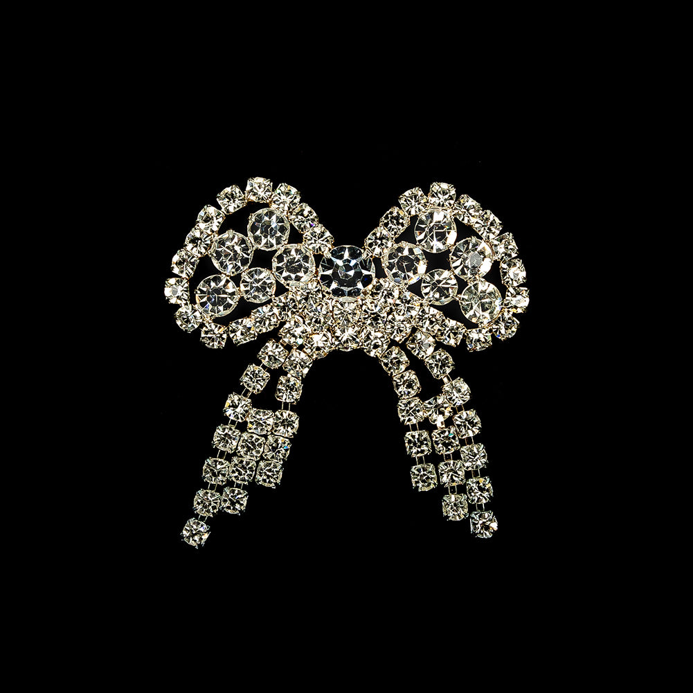 Vintage Czech Crystal Rhinestones and Silver Metal Bow Dress Ornament - 1.75