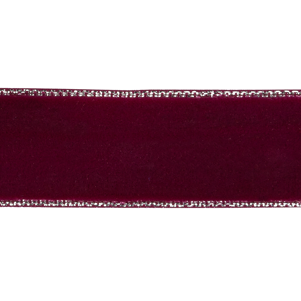 Faded Red and Silver Metallic Lined Velvet Ribbon - 0.875