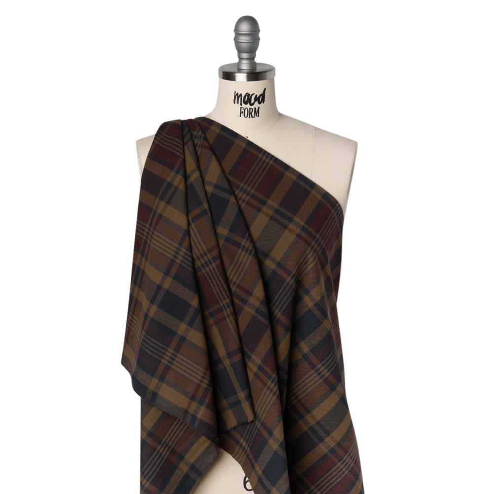 Homespun Cotton Shirting - Brown, Burgundy and Navy Plaid - Deadstock - Joann Fabrics