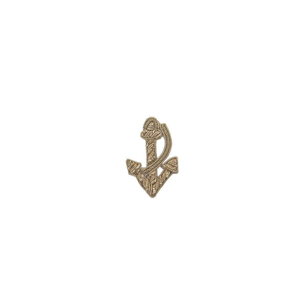 Vintage Silver Lurex Bullion Stitch Anchor Applique - 2.25