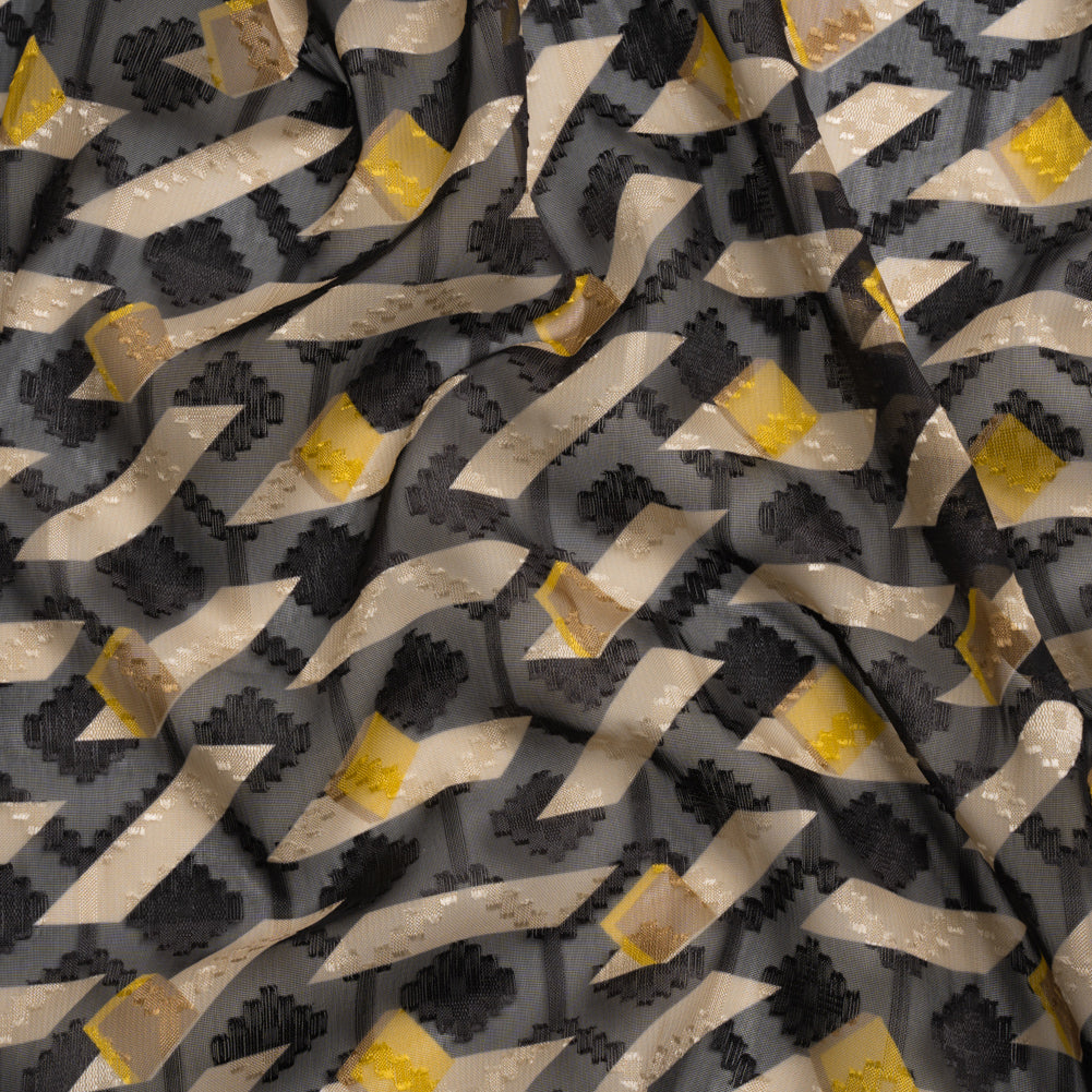 Geometric Burnout Polyester Woven Print - Black and Yellow Geometric - Mood Exclusive Treasures Untold - Joann Fabrics