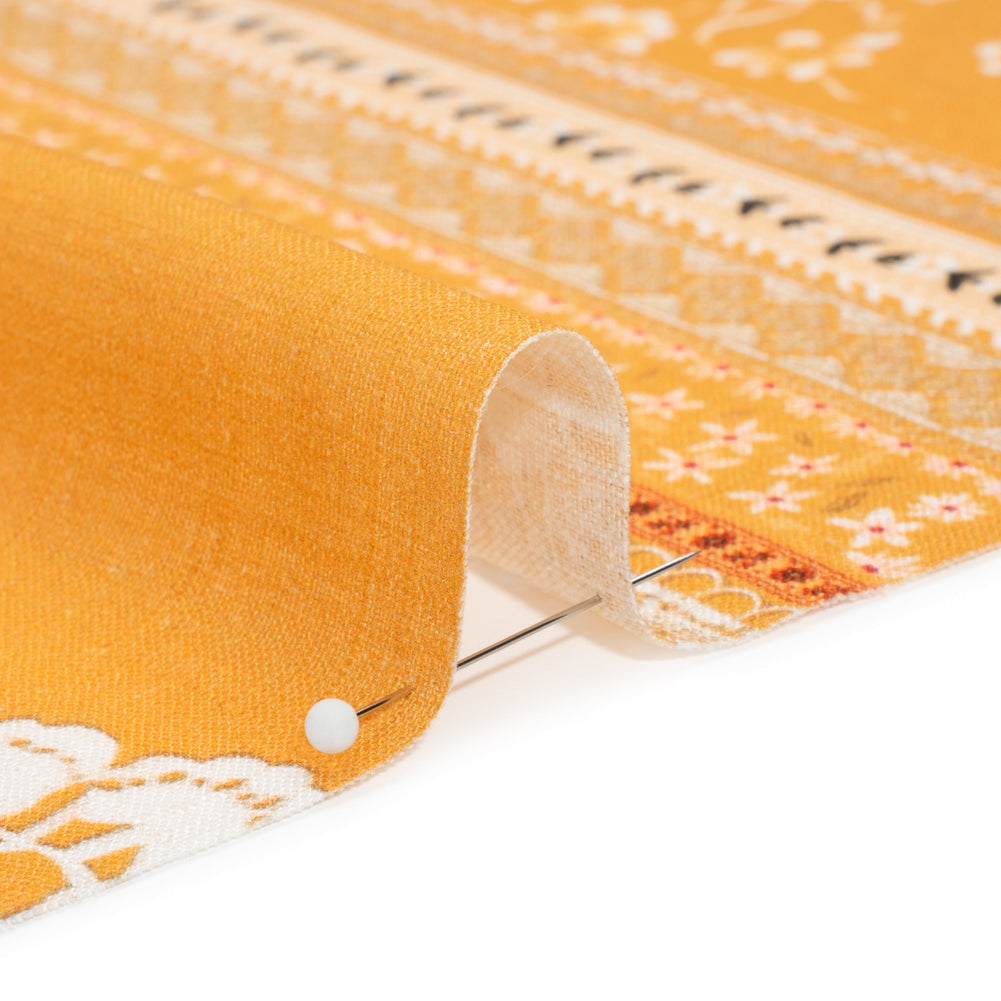 Viscose and Linen Woven Print - Yellow and White Lace and Floral Stripes - Mood Exclusive Lace and Ribbons - Joann Fabrics