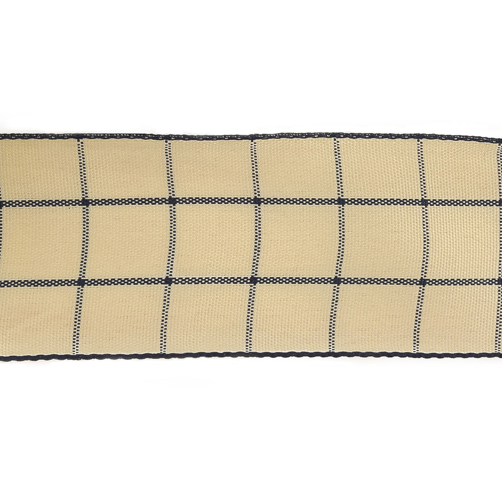 Navy and Ethereal Green Windowpane Check Woven Ribbon - 1.5