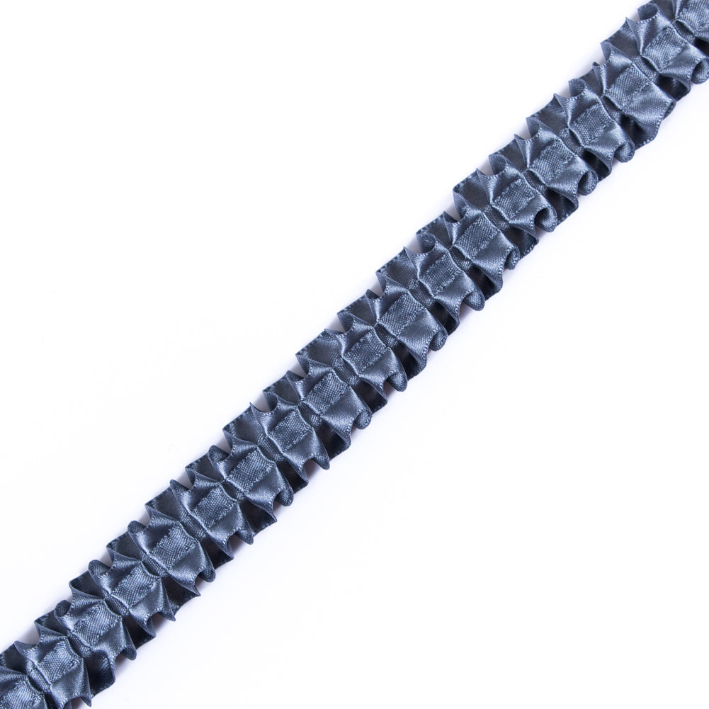 Italian Charcoal Blue Box Pleated Trimming - 1