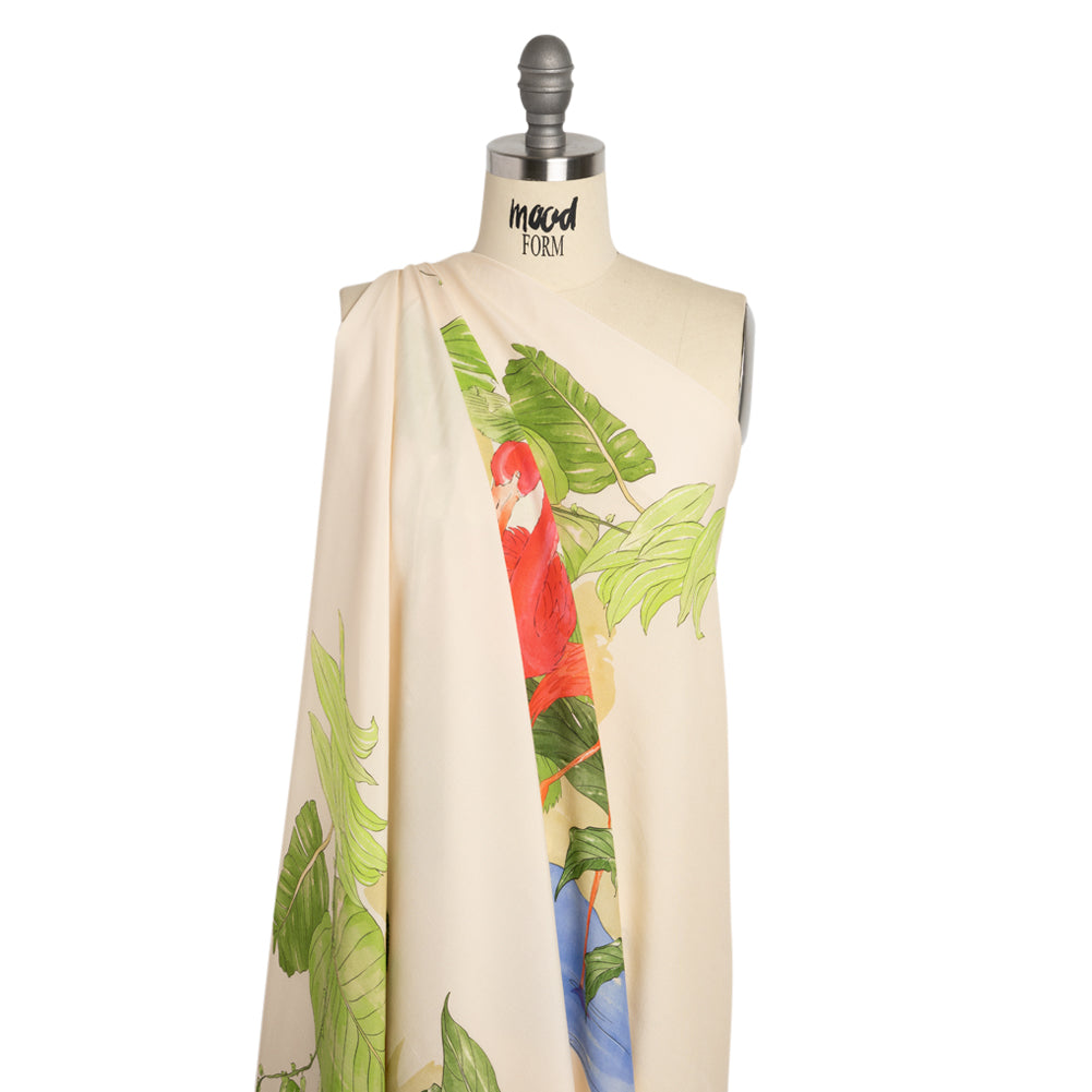 Sustainable Viscose Woven Print - Cream Flamingos and Leaves - Mood Exclusive Forever Everglades - Joann Fabrics