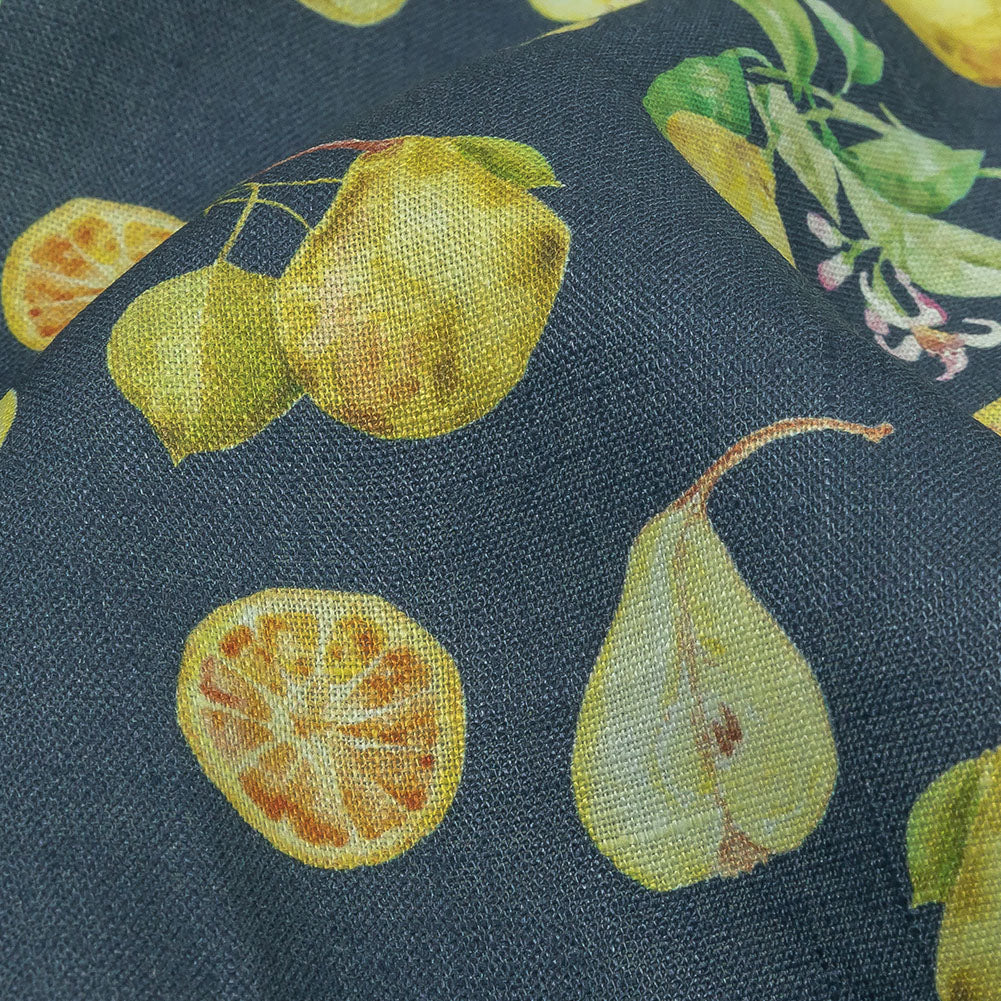 Navy and Green Apples, Pears and Oranges Medium Weight Linen Woven - Joann Fabrics