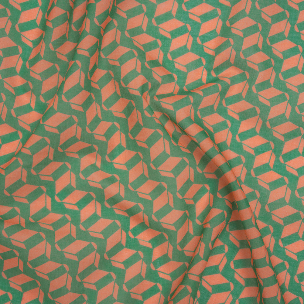 Cotton Voile Print - Kelly Green and Peach Geometric - Deadstock - Joann Fabrics