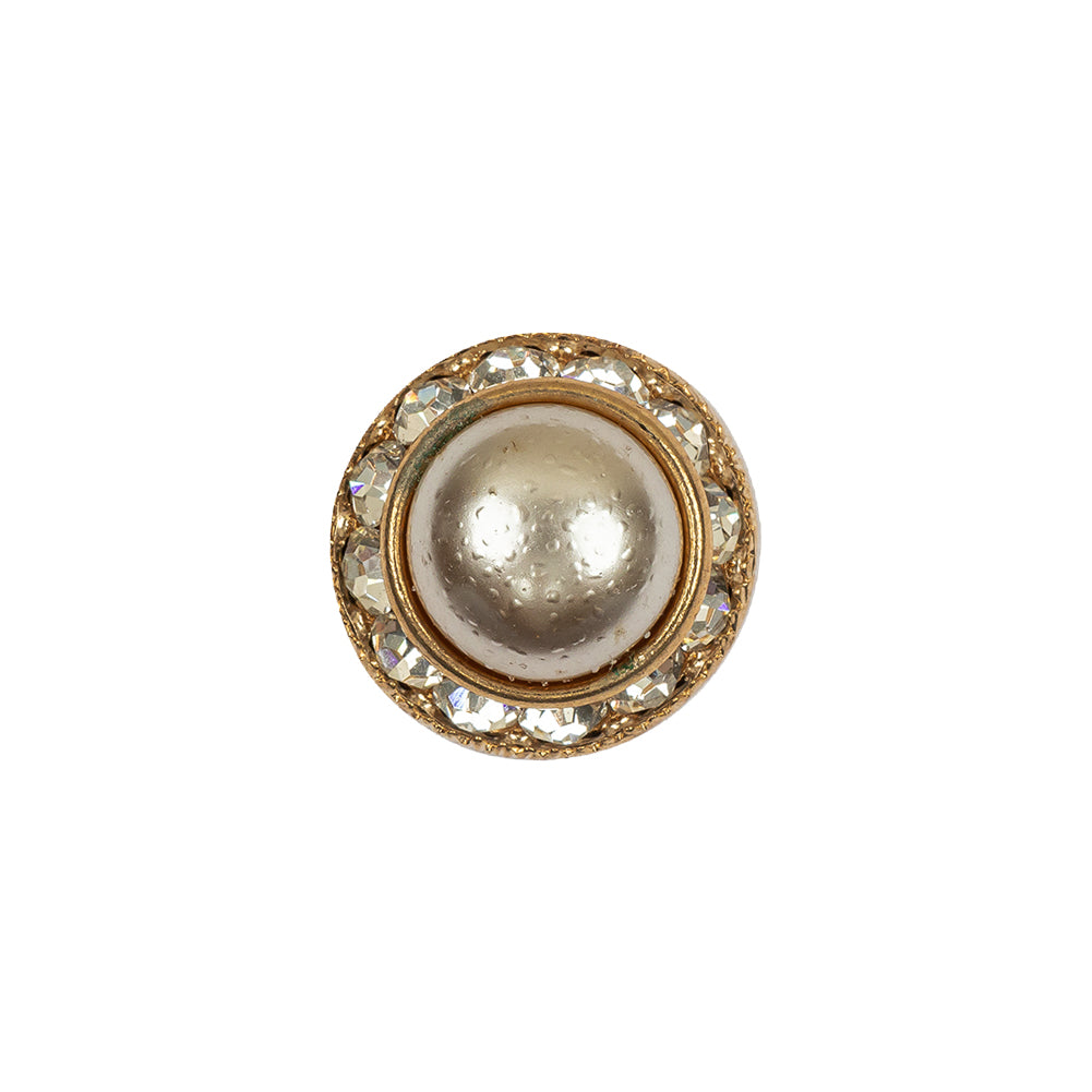 Vintage One Row Crystal Rhinestones and Gold Metal Shank Button with Pearl Finished Center - 24L/15mm - Joann Fabrics