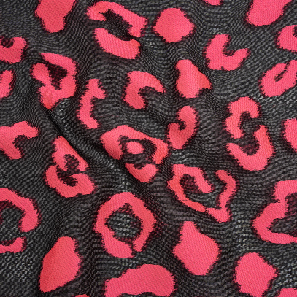 Lightweight Textured Burnout Brocade - Bright Pink and Black Animal Spots - Joann Fabrics