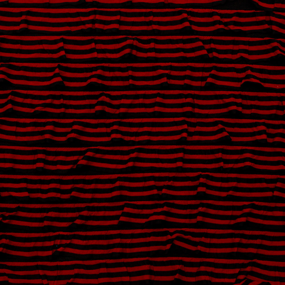 Black Polyester Jersey with Red and Black Bengal Striped Ruffles - Joann Fabrics