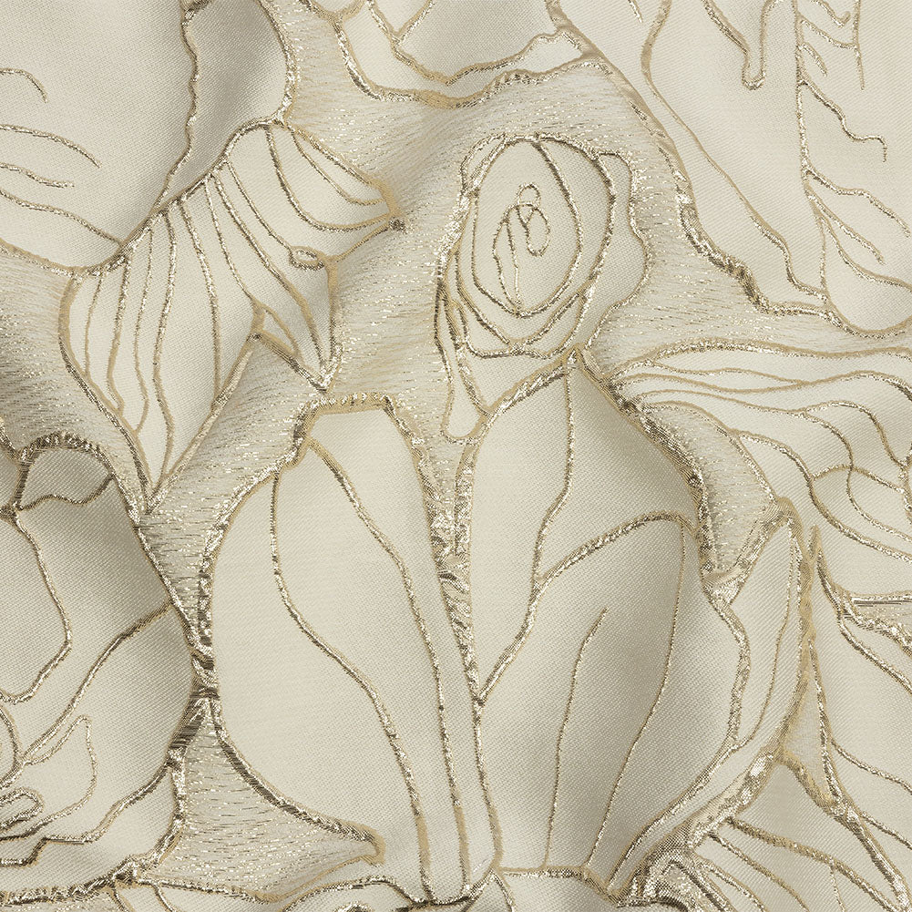 Metallic Gold and Beige Outlined Florals Luxury Brocade - Joann Fabrics