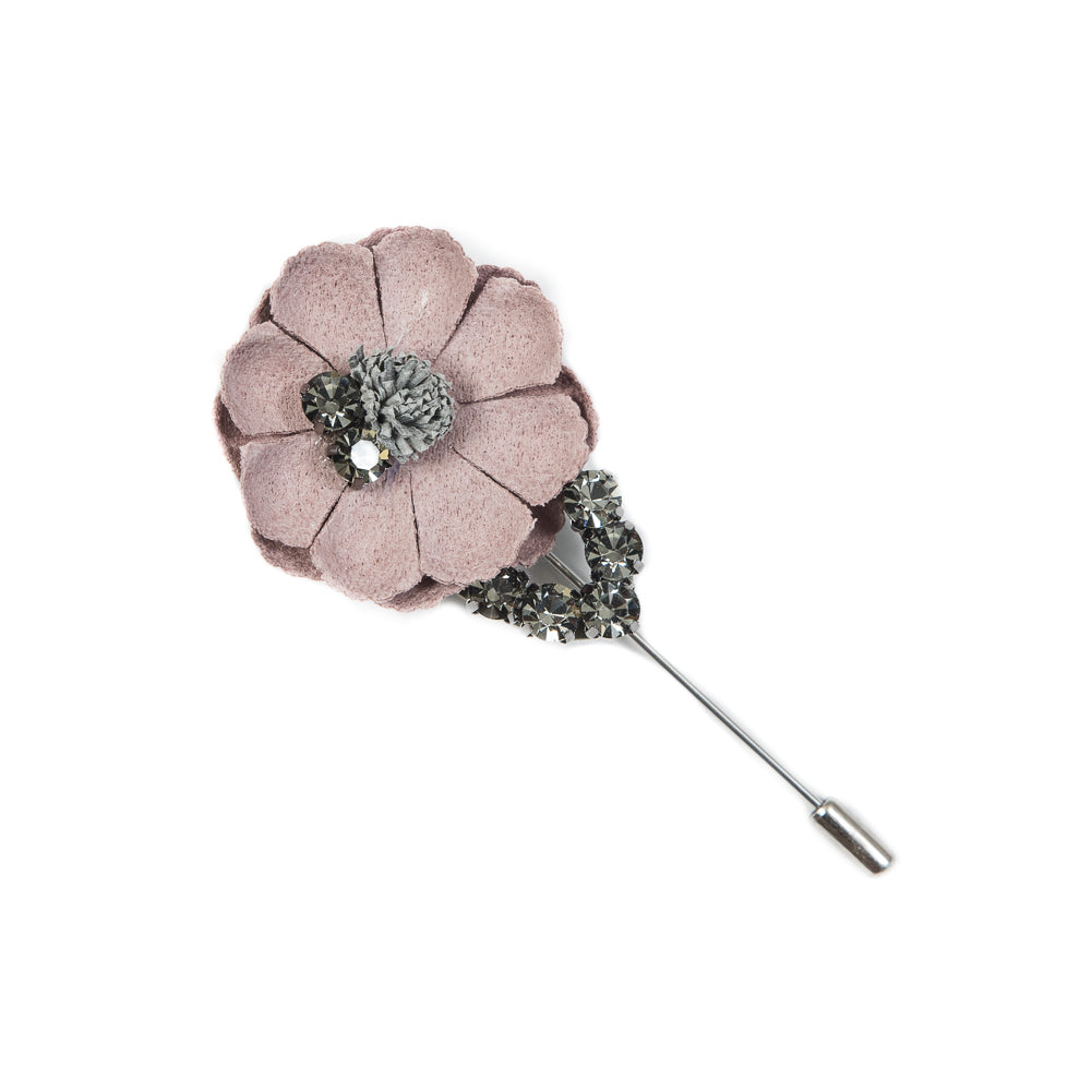Italian Pink Flower Brooch with Rhinestones - 3.75