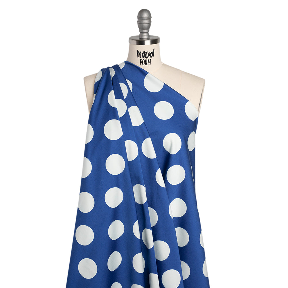 Stretch Cotton Sateen - Blue and White Polka Dots - Mood Exclusive Mahina Dots Print - Joann Fabrics