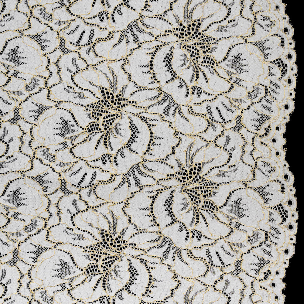 Stretch Metallic Corded Lace with Finished Edges - Ivory and Gold Bold Blooming Florals - Dania Collection - Joann Fabrics