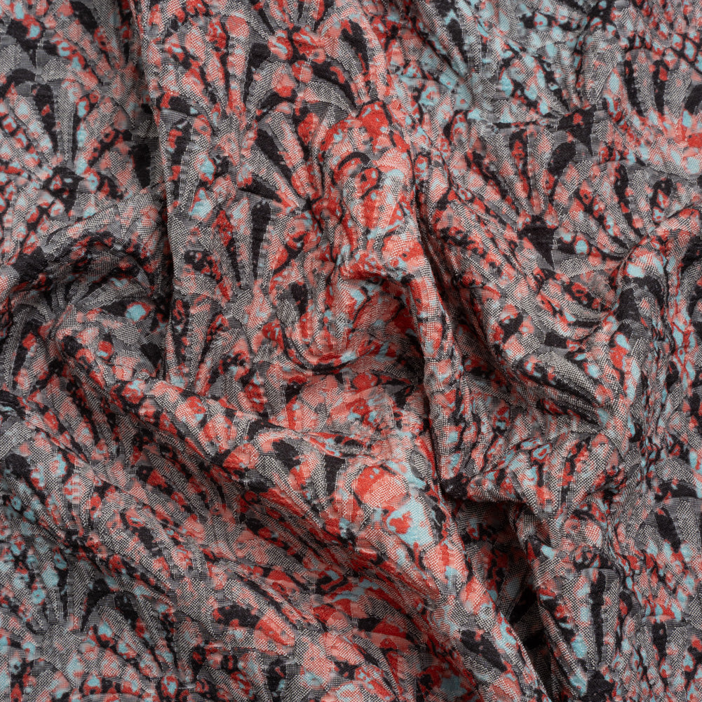 Red, Black and Sky Blue Abstract Printed Fan Flowers Stretch Cotton Matelasse - Joann Fabrics