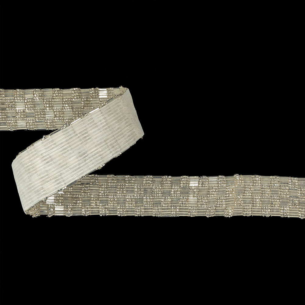 Vintage Silver Lined 4 Row Seed and Bugle Bead Checkerboard Trimming - 1.25