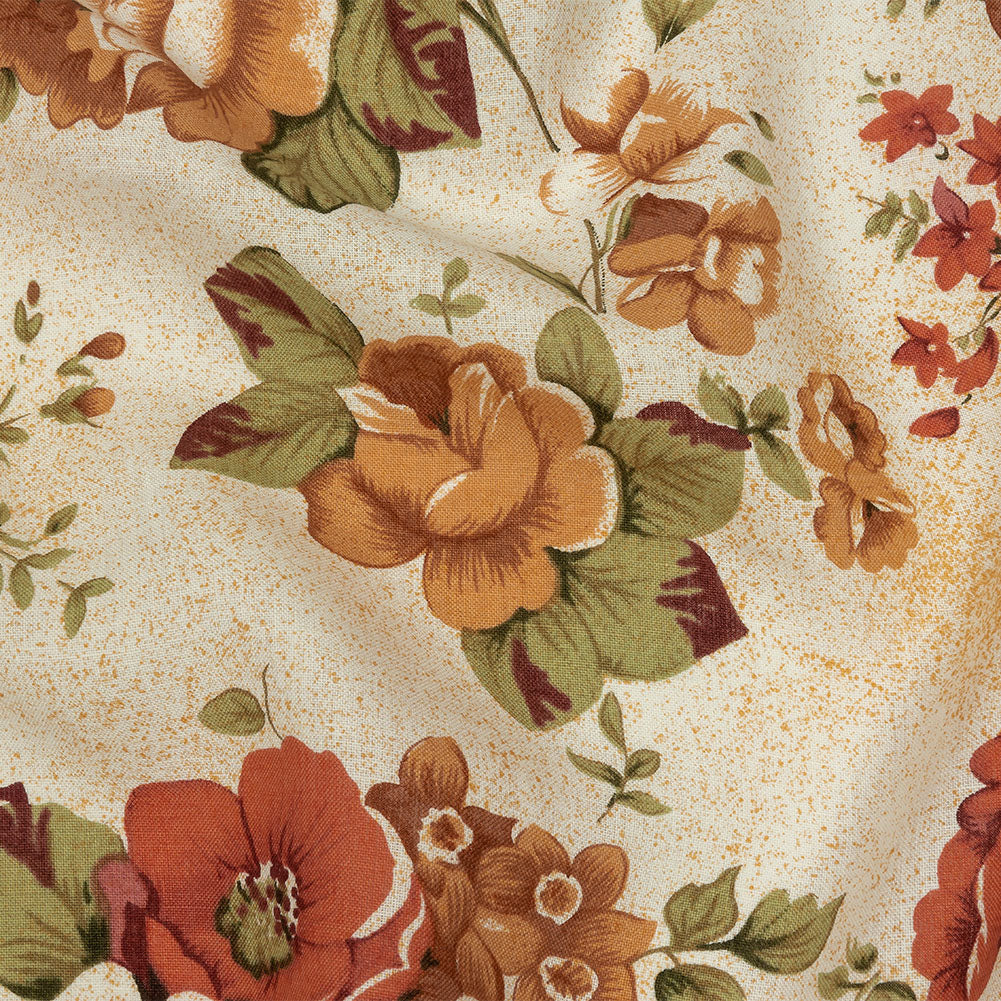 Cream, Cinnamon, and Green Floral Medium Weight Linen Woven - Joann Fabrics