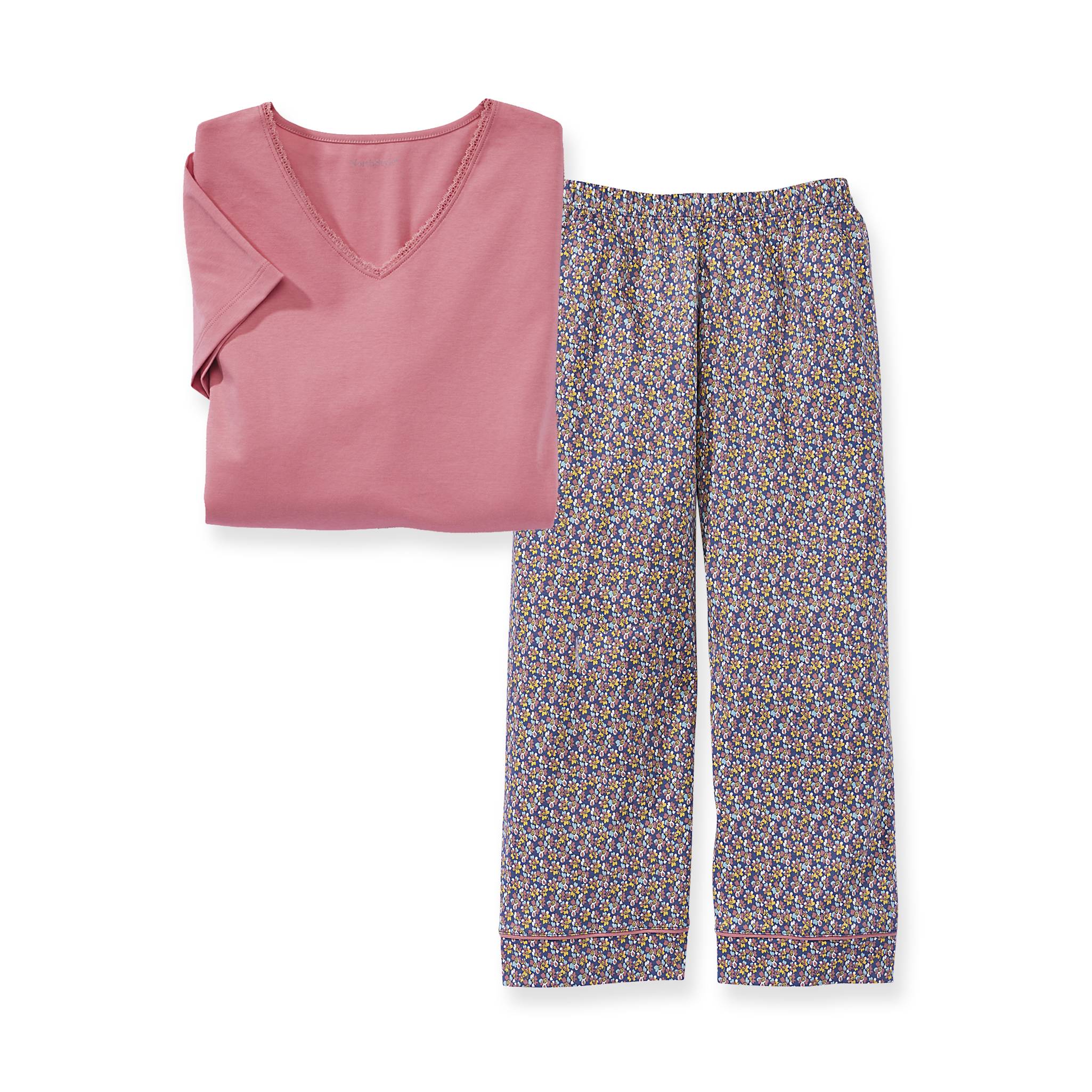 Floral Fields Peruvian Cotton PJs, Lace-Trim V-Neck Top, Print Capris - Northstyle Catalog