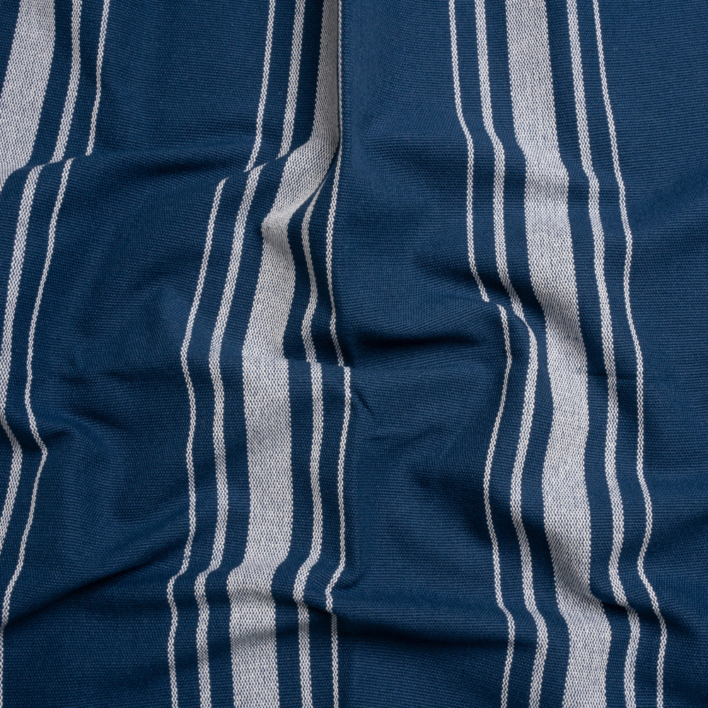 White on Navy Striped Basketweave Cotton Canvas - Joann Fabrics