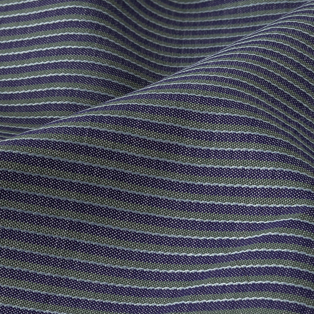 Heron, Green, and Gray Striped Dobby Cotton Shirting - Joann Fabrics