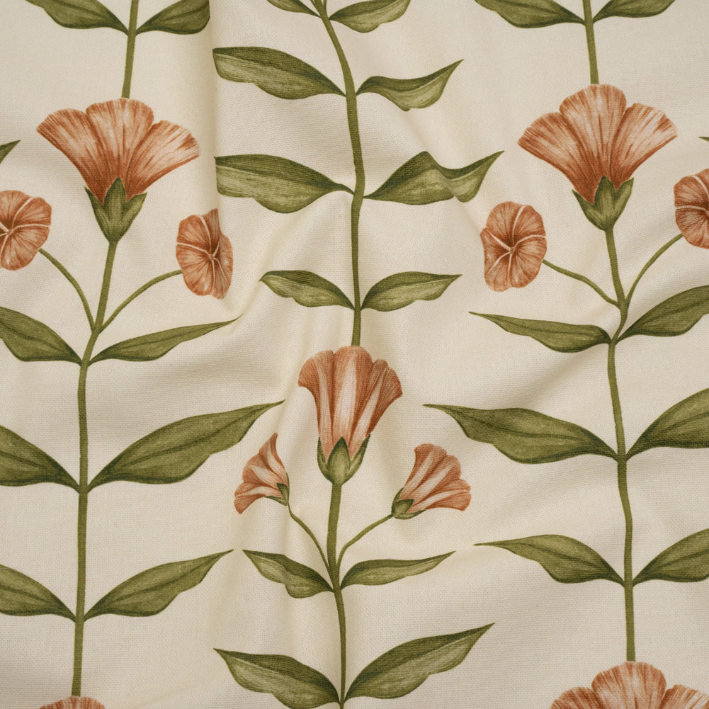 Printed Cotton Canvas - Terracotta Balanced Flower Stems - British Imported - Joann Fabrics