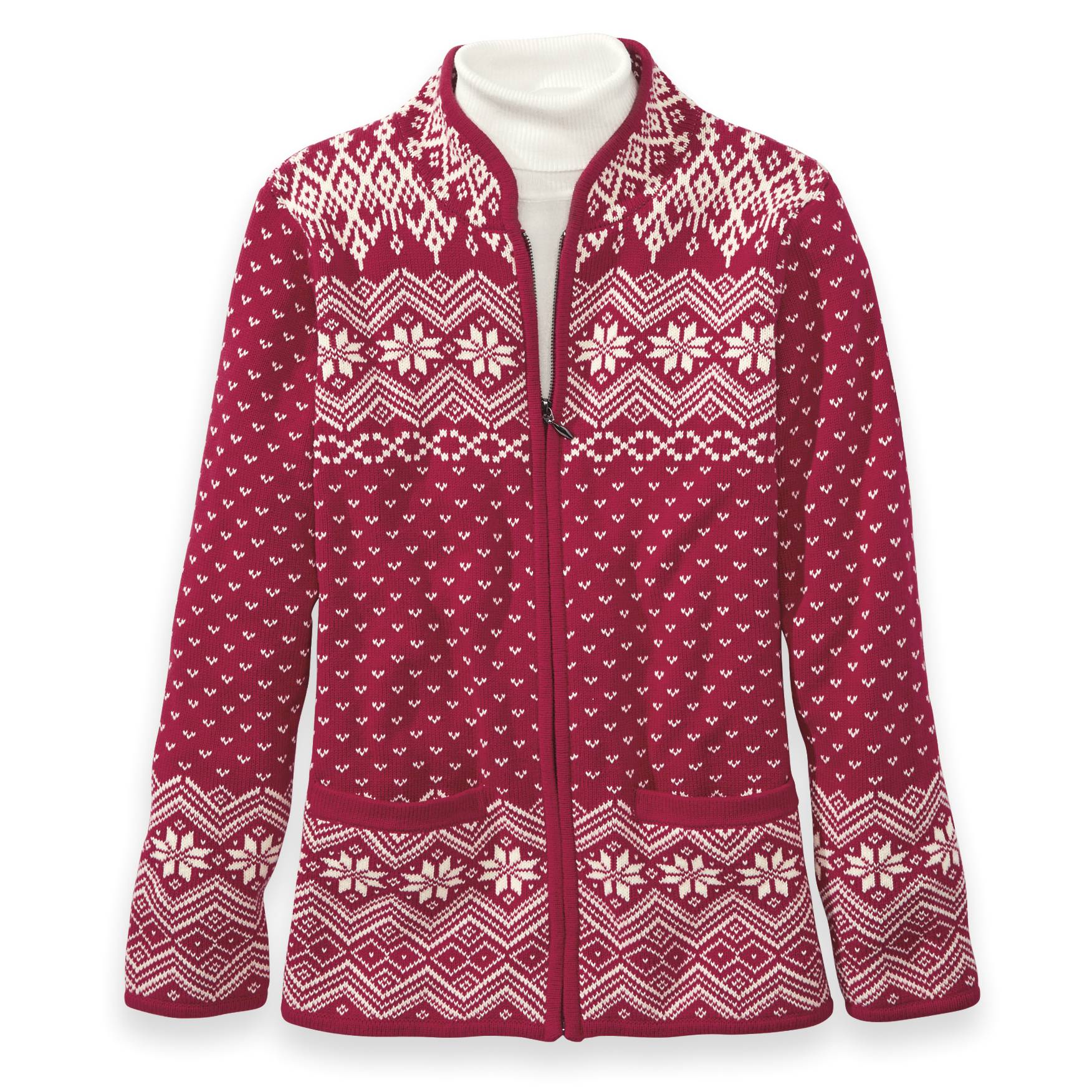 Zip Double Knit Jacquard Cardigan - Northstyle Catalog