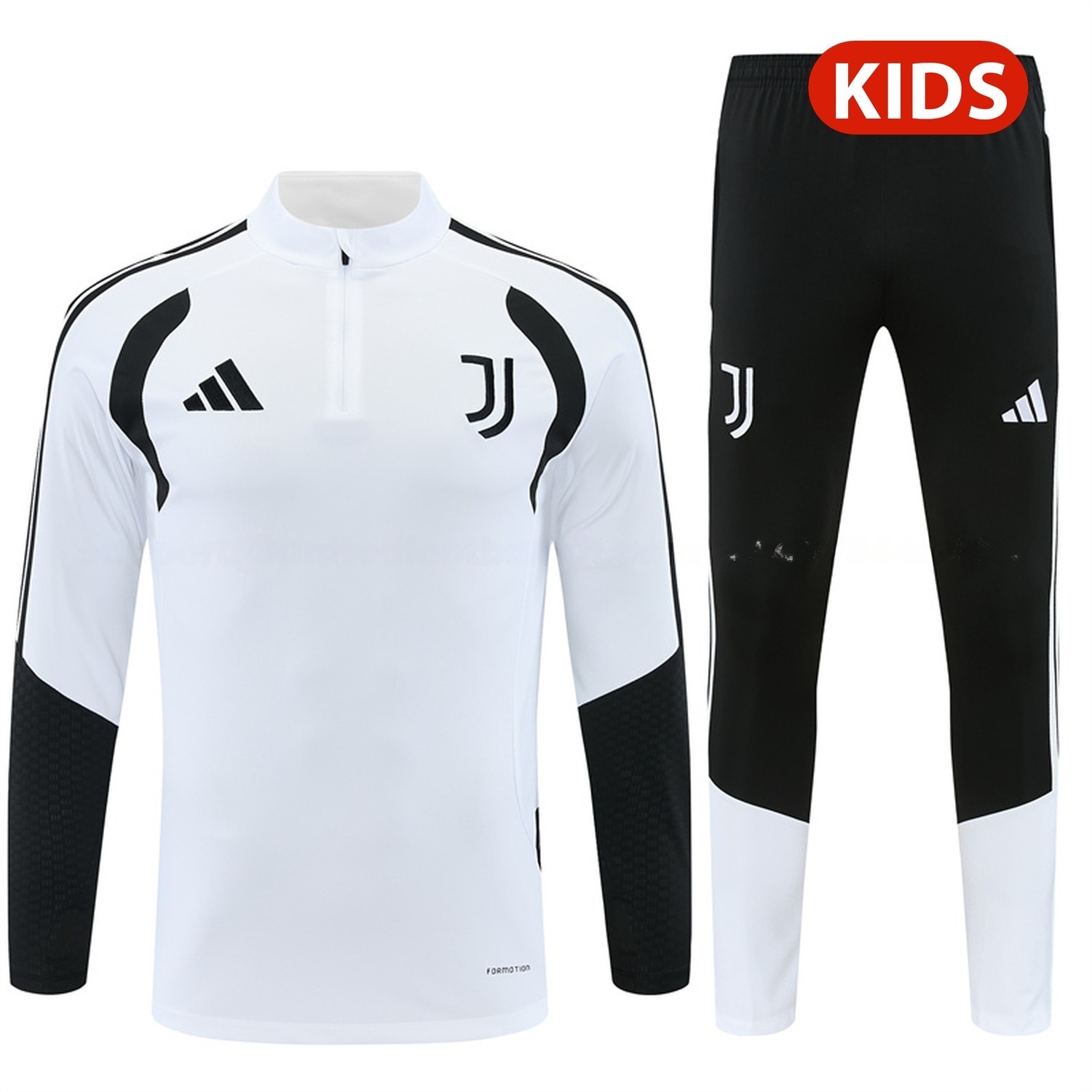 Juventus 26-27 Kids Long Sleeve Training Set - White Top & Black Pants - UnitedFutballJersey