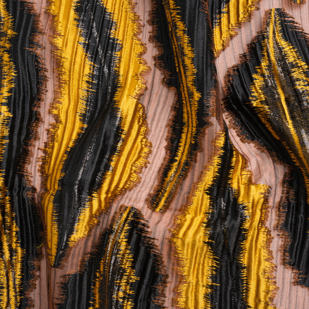 Metallic Brown, Mustard and Black Abstract Islands Ribbed Burnout Luxury Brocade - Joann Fabrics