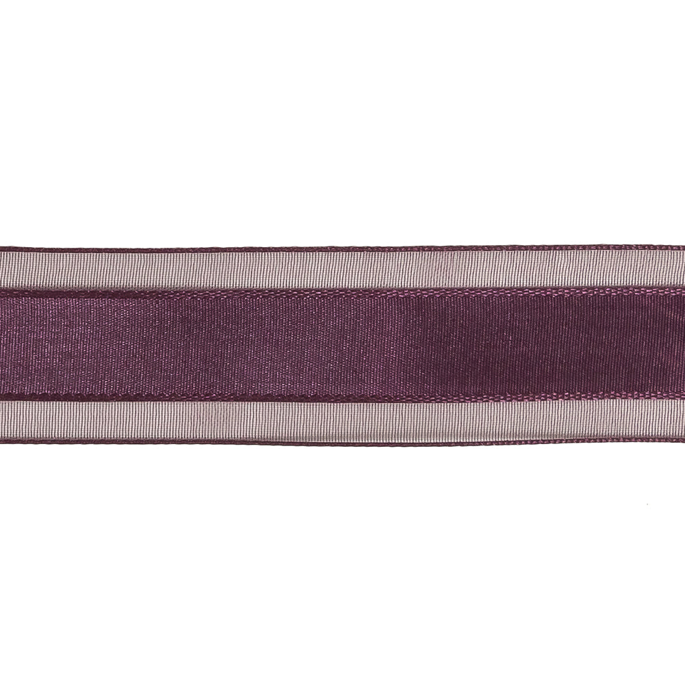 Sunset Purple Woven Ribbon with Sheer Organza Borders - 1