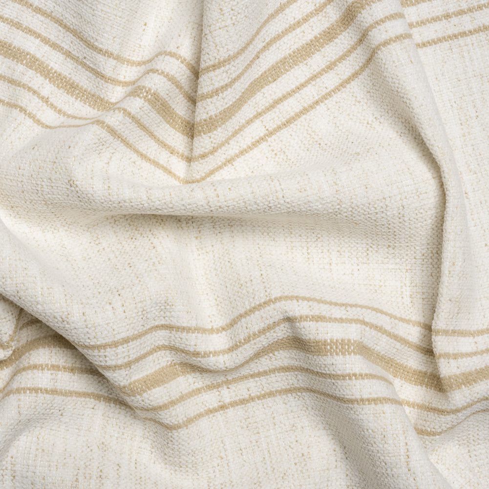 Crypton Sand on White Striped Stain Resistant Polyester and Linen Chenille Upholstery Woven - Joann Fabrics