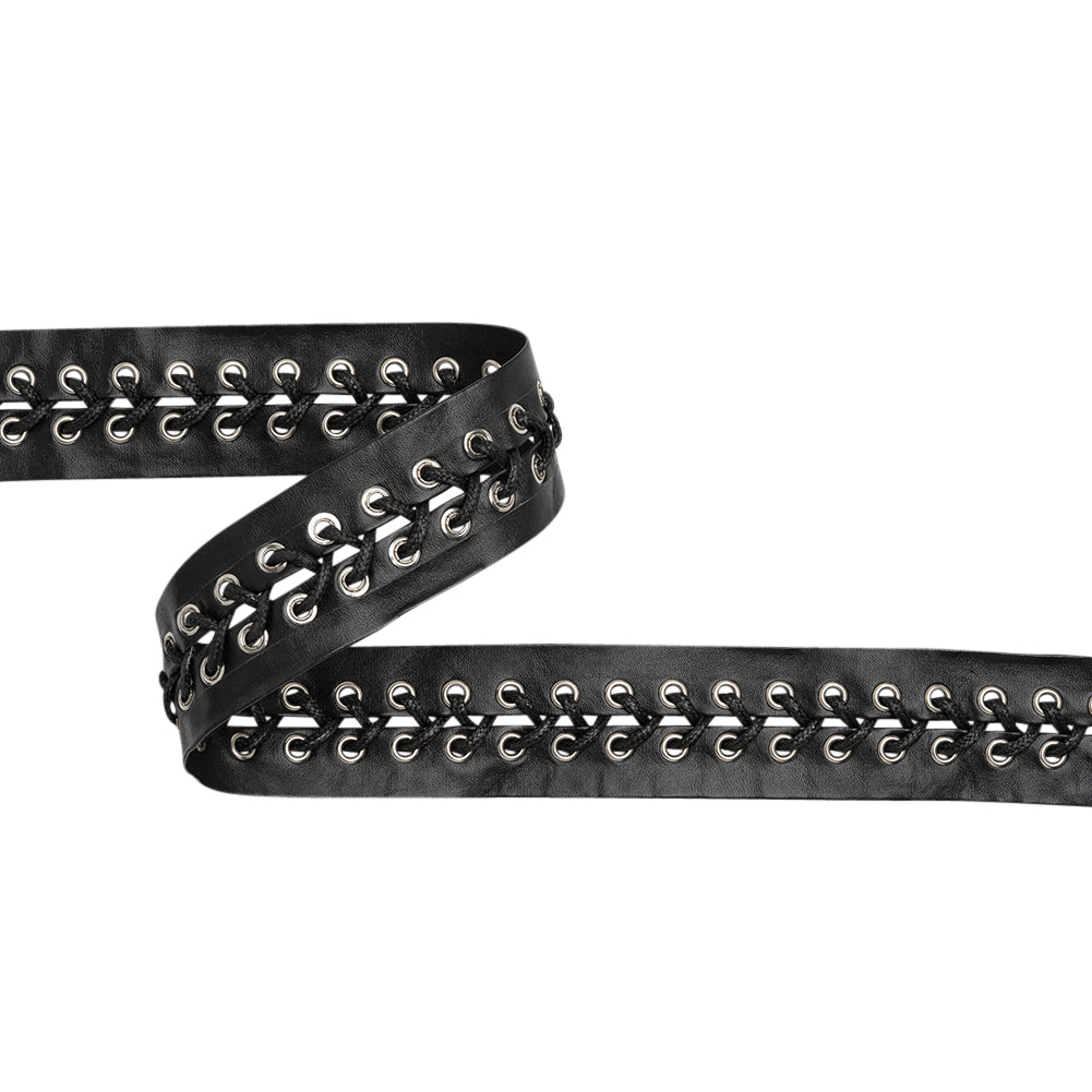 Yaya Han Faux Leather Corset Lacing Trim - Black and Silver, 1.63