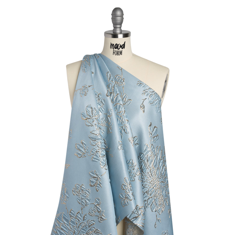 Metallic Brocade - Sky Blue and Gold Blossoming Stems - Joann Fabrics