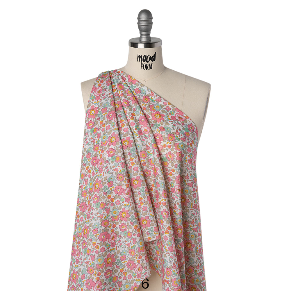 Liberty Fabrics Tana Lawn® - Betsy Light Pink - Pink, Baby Blue and Greenish Beige Floral - Joann Fabrics