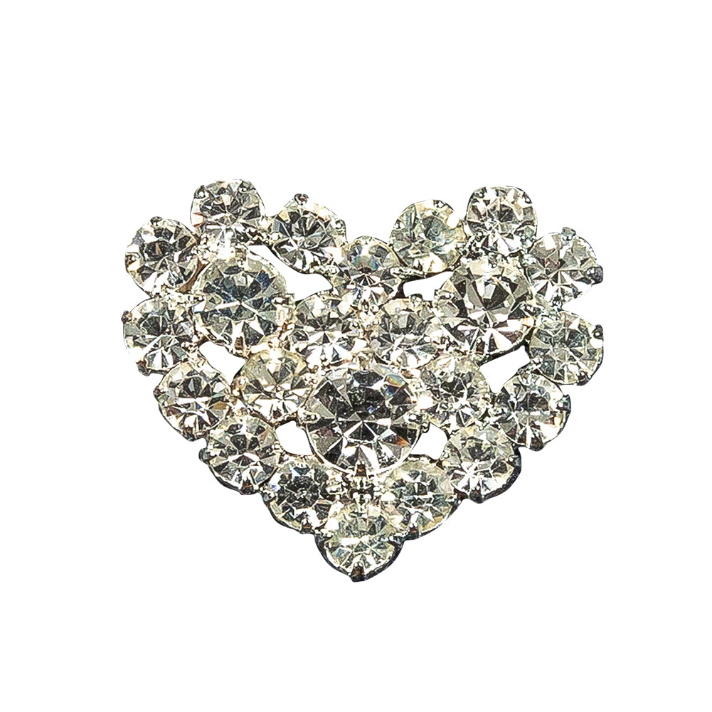 Vintage Crystal Rhinestones Heart Ornament with Silver Setting - 1
