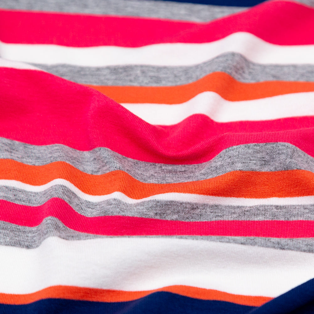 Coral, Navy and Optic White Barcode Striped Rayon Jersey - Joann Fabrics