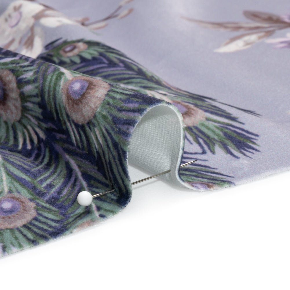 Polyester Microvelvet Print - Pale Iris Peacocks in the Trees - British Imported - Joann Fabrics
