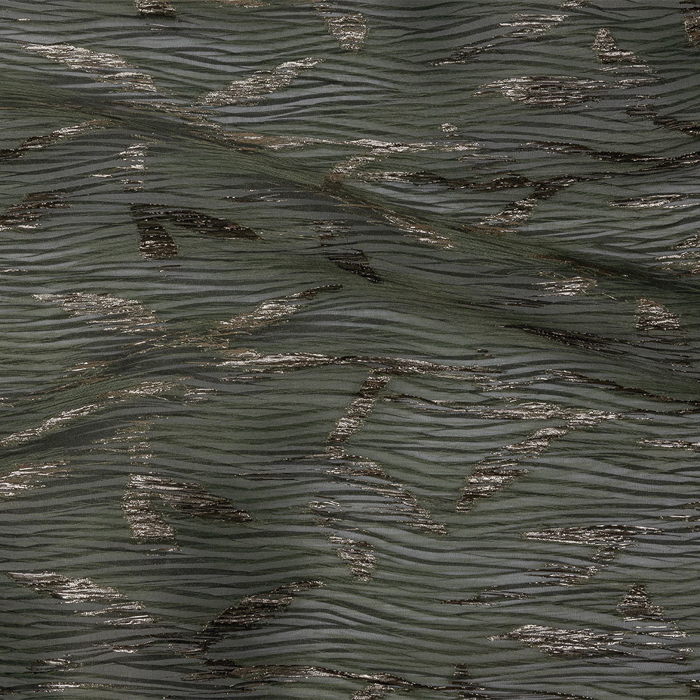 Metallic Gold and Satin Moss Leafy Stems Luxury Plisse Brocade with Scalloped Edges - Joann Fabrics