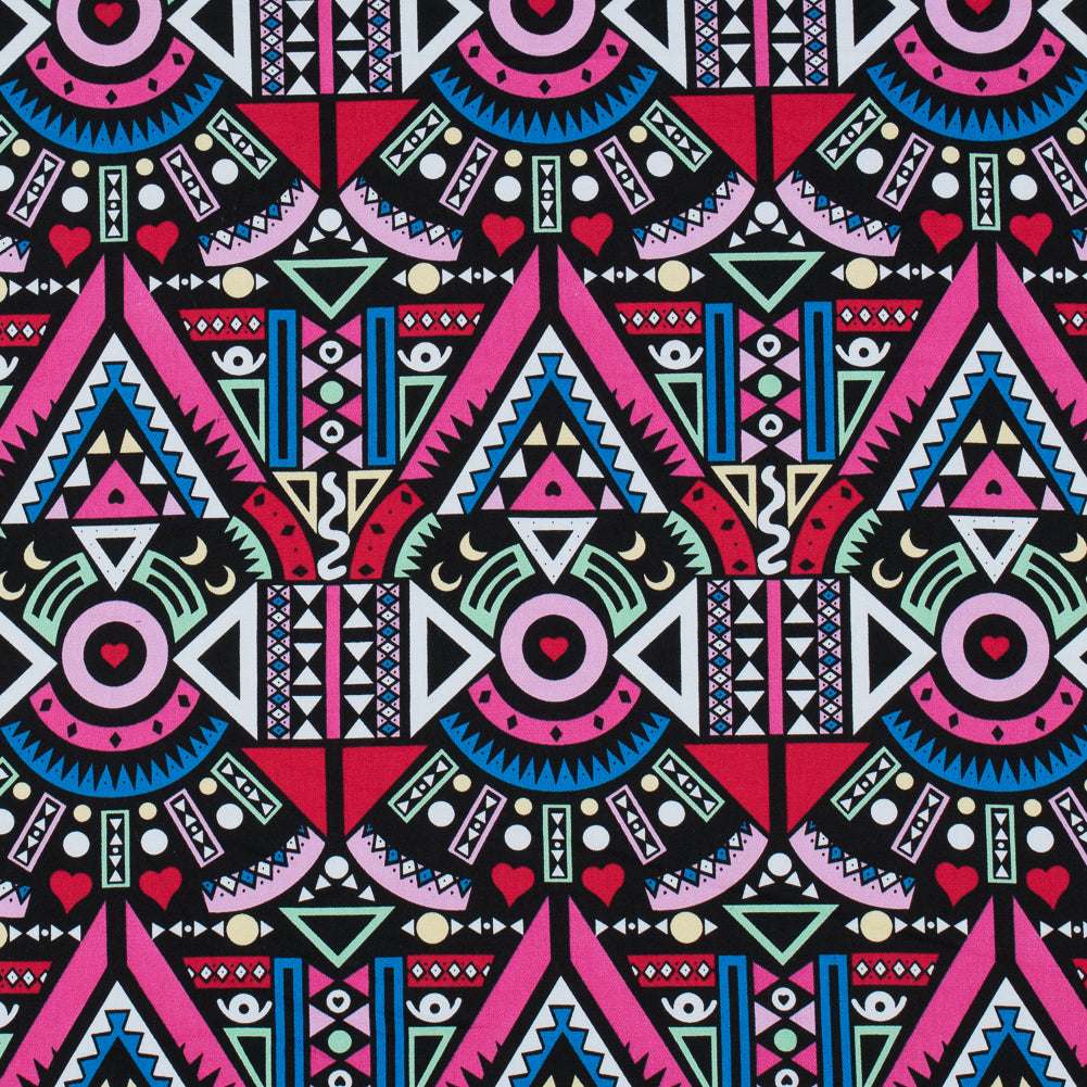 Victoria Blue/Magenta Multicolor Geometric Printed Stretch Cotton Twill - Joann Fabrics