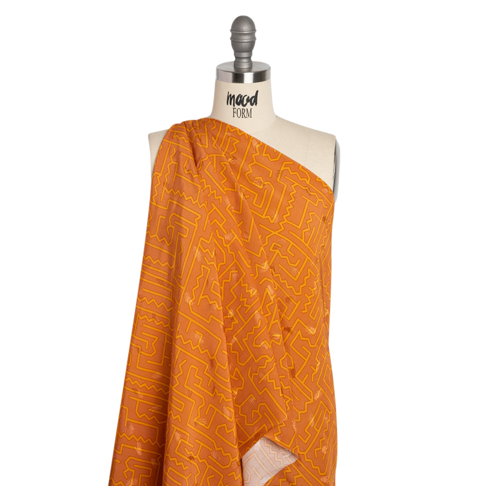 Hands Viscose Jacquard Print - Orange Maze Lines - Mood Exclusive Great Escape - Joann Fabrics