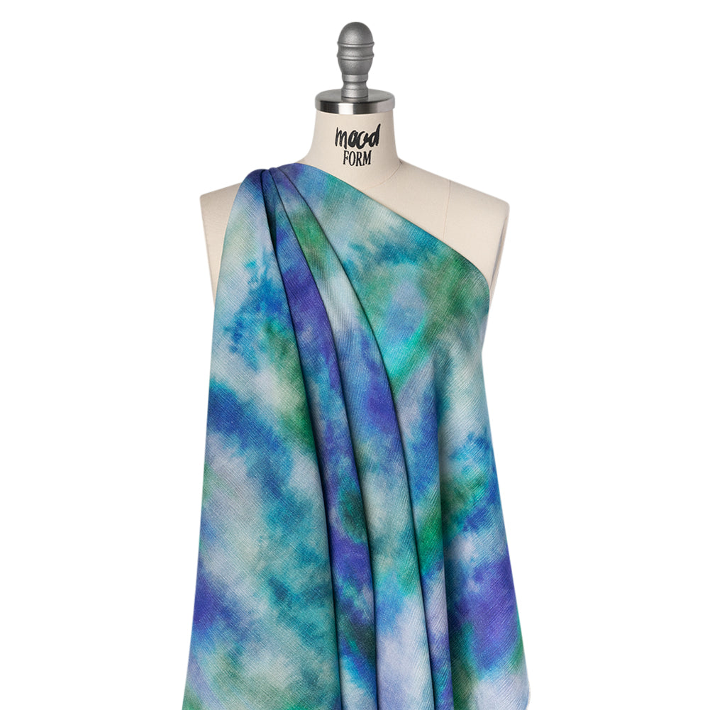 Slubbed Gauzy Cotton Woven - Ultramarine Blue, Green and Teal Soft Tie Dye - Mood Exclusive Soft Sighs Print - Joann Fabrics